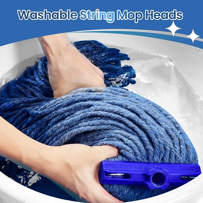 Matthew Cleaning Screw-on Heavy Duty Cotton Wet Mop Replacement Heads(Blue, Large,3Pack) with 2 Pack Microfiber Cloth for Residential & Commercial Floor Cleaning Use- Fit Standard American Screw