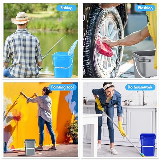 Vesici 6 Pcs 5 Gallon Food Grade Square Buckets with Lids 5 Gal Plastic Food Storage Square Bucket Heavy Duty Industrial Pail Container with DIY Label Stickers Handles for Water Painting(Colorful)