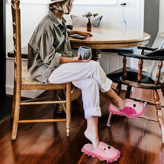 Liitrton Mop Slippers Cartoon Mop Shoes, Washable Microfiber Slippers for Floor Cleaning, Detachable Mopping Slippers for Women Home Floor Cleaning Tools (Pink, Women 7-9/Men 5-7)