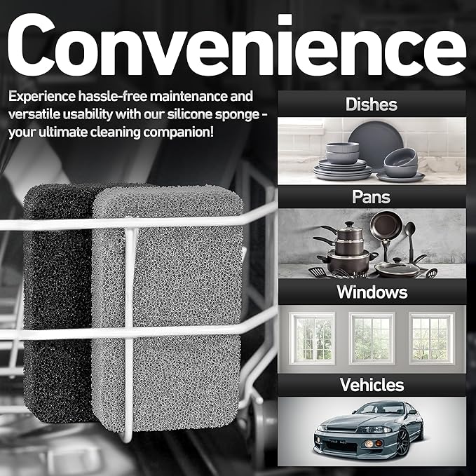 Casanero 6-Pack Silicone Kitchen Scrubbing Sponges, Heavy-Duty, Non-Scratch Kitchen Sponges | Reusable, Odor-Free, Multipurpose Cleaning for Kitchen, Bathroom, Dishes, Non-Stick Cookware, Countertops