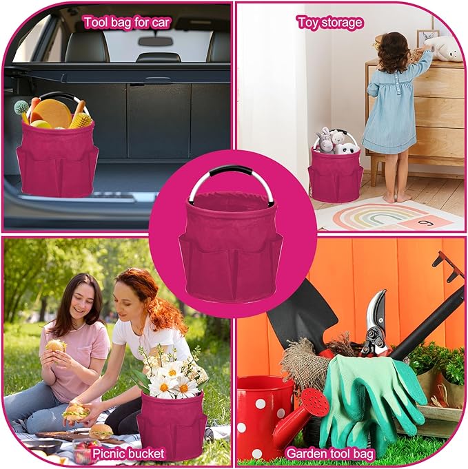 Cleaning Caddy for Cleaning Supplies,17L Cleaning Supply Caddy with Handle Foldable Cleaning Supplies Organizer Bucket Cleaning Products Organizers for Home, Garden (Rose Red)