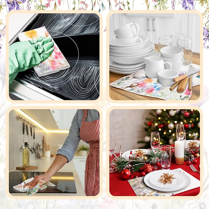 36 Pack Reusable Cleaning Cloths Washable Cotton Kitchen Towels for Home(Hummingbird Flowers,Multicolor)