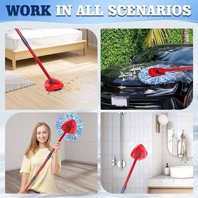 4 Packs Spin Mop Replacement Heads Compatible with Oceda RinseClean 2-Tank System, 4-Section Rotatable 30-58" Mop Handle,Mop Scrub Brush and Base Combo Set,Mop Refills Easy to Replace and Cleaning