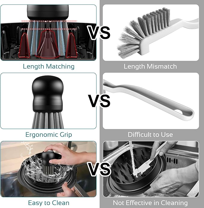 Mini Dish Brush for Cleaning Chicken Shredder, Palm Brush Dish Scrubber with Ergonomic Grip, Kitchen Brush for Washing Dishes, Pans, Pots, Sink, 1 Pack (Black)