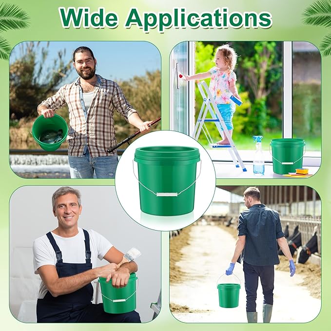 Tioncy 10 Pcs 2 Gallon Plastic Bucket with Lid Heavy Duty 2 Gallon Bucket Pail with Lid Handle for Storage Container Home Household Cleaning (Green)