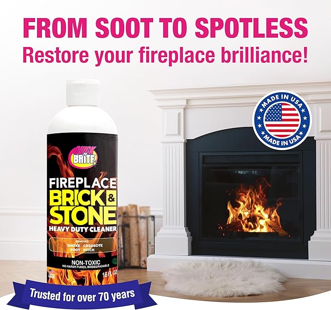 Quick ‘n Brite Fireplace Gel Cleaner for Brick, Stone, Rock, Tile, and Marble, Nonabrasive Fireplace Cleaner, Made in the USA, 16 oz