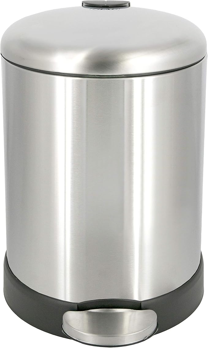 GLAD Small Trash Can, 1.2 Gallon | Round Stainless Steel Garbage Bin with Soft Close Lid & Step Foot Pedal | Metal Waste Basket with Removable Inner Bucket, Stainless