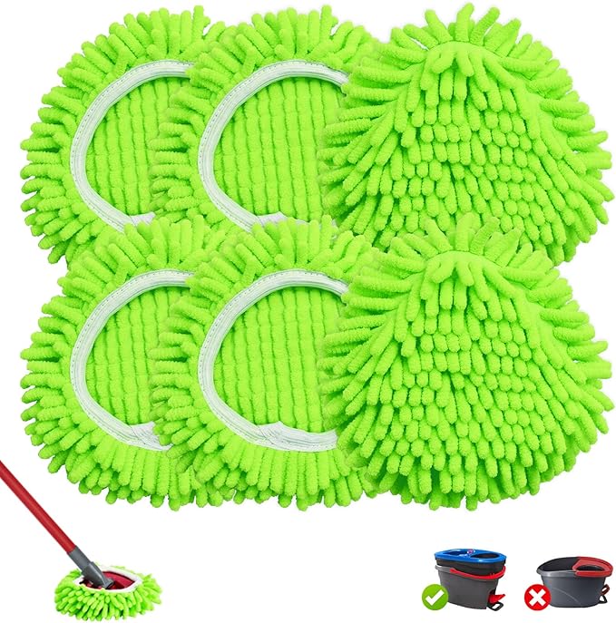Mop Heads Replacements, 6 Pack Spin Mop Refill Replace Head for O Cedar RinseClean 2 Tank System, Microfiber & Chenille, Machine Washable and Safe for Cleaning All Hard-surfaced Floors