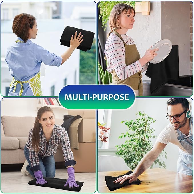 Newwiee 3 Pcs Extra Large Microfiber Cleaning Cloth 30" x 20" Washable Reusable Microfiber Towel Streak Free Lint Free Cloth for Cleaning Home Glass Office Window Bathrooms (Black)