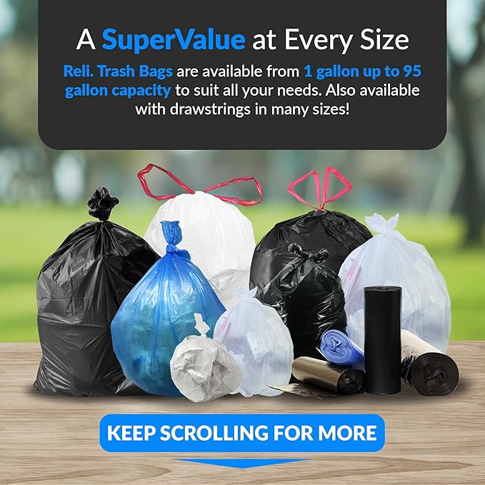 Reli. 95 Trash Bags Heavy Duty | 30 Trash Bags | Super Sizeable for Serious Garbage Cleanup (Black)