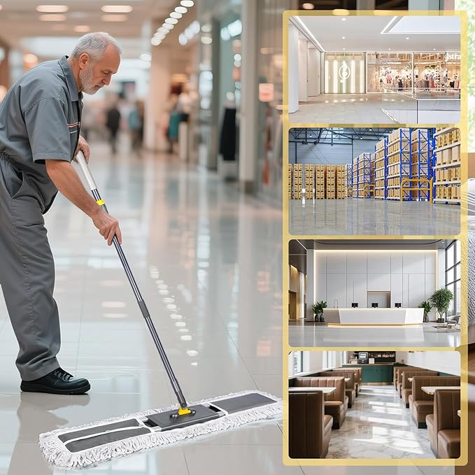 Masthome 36" Commercial Mop, Heavy Duty Industrial Floor Mop with 3 Microfiber Pads, 60" Adjustable Large Dust Mop,Wet Dry Flat Mops for Office Garage Warehouse Factory Mall