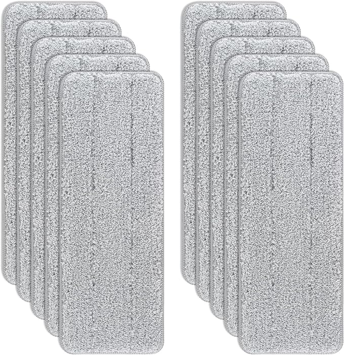 Microfiber Mop Cleaning Pads Flat: 10 Packs 13" X 4.9" Washable Pads for Floor Cleaning Compatible with Tethys & Most 13 Inch Flat Mop - Pads Replacement for Bucket Set