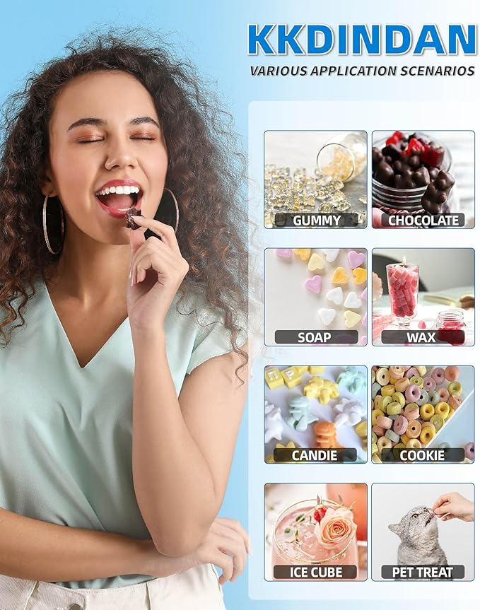 Silicone Gummy Molds Set of 4, Non-stick Candy Chocolate Molds with 2 Droppers 1 Clean Brush, Includes Dinosaur Bear Donut Heart Shape