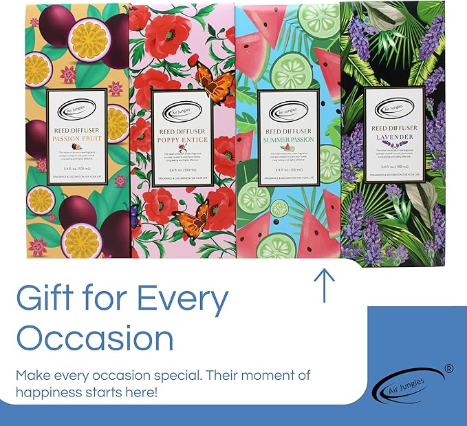 Air Jungles Passion Fruit Scent Reed Diffuser Set with Sticks 3.4 fl oz (Pack of 3), Long-Lasting Essential Oil Air Freshener for Bathroom, Office, Gym, and Bedroom Fragrance Freshener