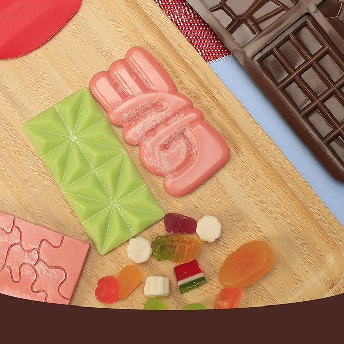 Chocolate Bar Mold Silicone with 6 Pattern, 2 Pcs 0.3-Inch-Deep Break-Apart Chocolate Molds for Homemade Protein and Energy Bar, Small Silicone Molds for Wax Melts/Candle/Resin, Jigsaw Shape