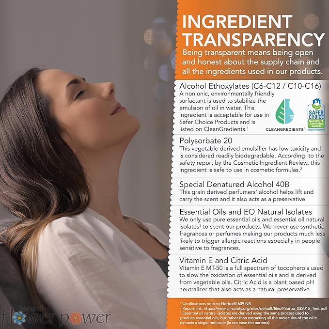 Natural Flower Power Air Freshener Spray - Odor Eliminator w/Essential Oils - Home, Car & Fabric - Cruelty Free & Vegan - 3 - Citrus & Spice - 3 x 4 fl oz