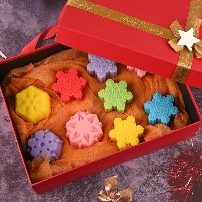 HUAKENER 2 Pack Snowflakes Soap Molds, Large Size Christmas Soap Molds, Snowflakes Silicone Mold for Handmade Soap, Mini Cakes, Brownies, Chocolate, Jello