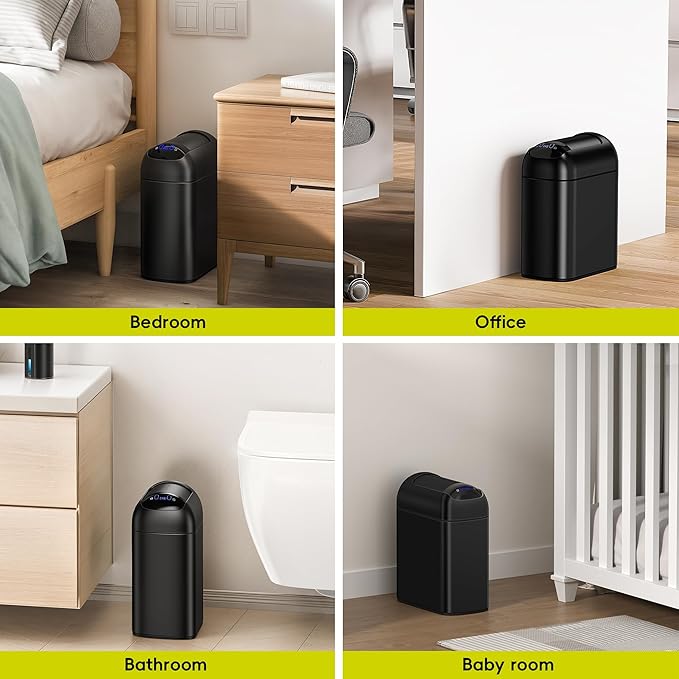 EKO Astro Slim Sensor Trash Can, 10L / 2.6 Gallon Touchless Garbage Bin with Soft-Close Butterfly Lid, Motion Sensor Stainless Steel Trash Can for Bathroom, Kitchen and Office, Matte Black, Waterproof
