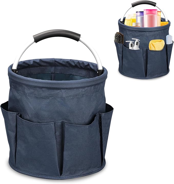 Cleaning Caddy with Handle, 17L Cleaning Supply Caddy Foldable Bucket Organizer Cleaning Products Organizers Cleaning Tools Bag 4.5 Gallon(Navy blue)
