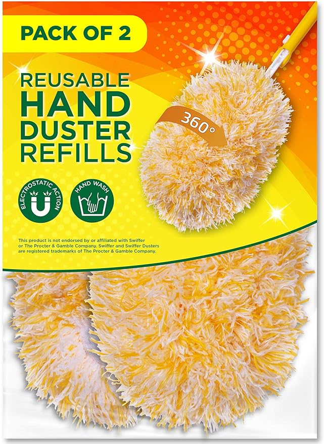 Microfiber Reusable Refills for Swiffer Hand Duster, 360 Degree Dry Duster Heavy Duty Refills, 2-Pack (Handle is Not Included) Air Dry Only
