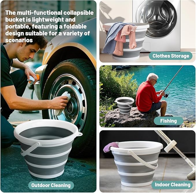 Collapsible Water Bucket (10L / 2.6 Gal) – Portable, Easy to Carry & Store, Ideal for Car Wash, Cleaning, Camping, Fishing and Outdoor Activities with Collapsible Handle Design