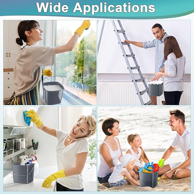 Zhehao 6 Pcs 3 Quart Cleaning Bucket Small Detergent Square Bucket Sanitizing Plastic Pail with Handles Square Cleaning Pail for Home, Offices, School, Commercial Use, Food Service (Gray)