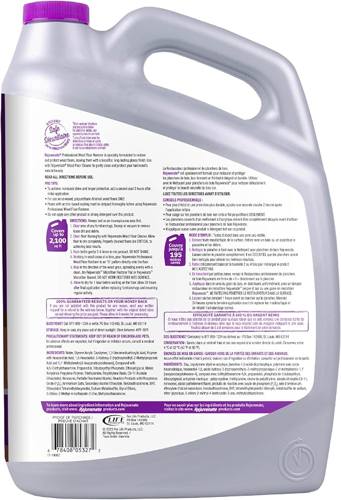 Rejuvenate Professional Wood Floor Restorer Fills Scratches, Shines And Protects Wood Flooring For A High Gloss Shine, 1 Gallon