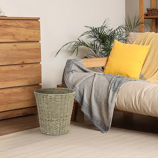 Boho Wicker Trash Can with Lid,Waterproof Bathroom Trash Can Hand Woven Wicker Waste Baskets for Kitchen Office Bedroom