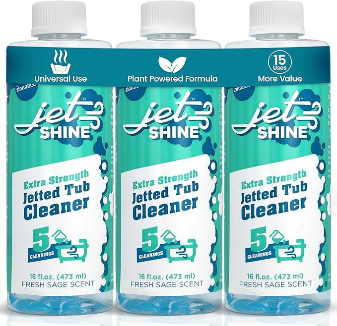 Jetted Tub Cleaner for Jacuzzi, Bathtubs, Whirlpools - Pack of 3, 16oz Sage Scented Jacuzzi Tub Cleaner to Help Clean Dirt and Soap Buildup, 5 Cleanings per Bottle