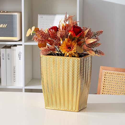 Bathroom Trash Can, Stylish Garbage Container Bin for Living Room, 1.32 Gallon/5 Liters Gold Small Trash Can, Waste Basket for Bathroom, Kitchen, Office, Bedroom-Room Decor