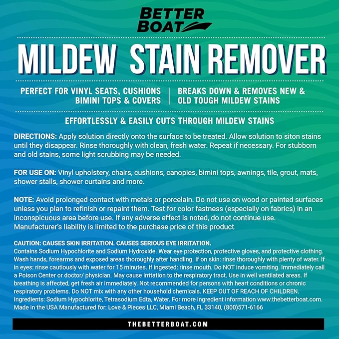 Stain Remover Cleaner, 1 Gallon, for Boat Seats, Fabric, Canvas, Carpet, and Vinyl, Removes Stains from Boats, RVs, Cars, Bathrooms, Shower Walls, Patio Furniture, and Pillows, Spray Formula