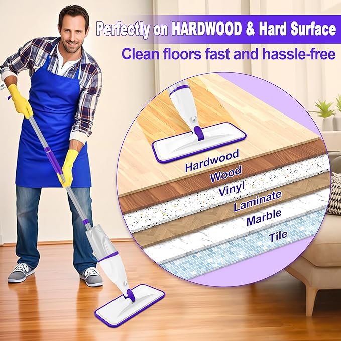 Spray Mop for Hardwood Floor Cleaning: EXEGO Wet Mops with 5 Microfiber Refillable Pads for Swiffer Powermop - Mopping Tools with Sprayer for Tile Wood Laminate Vinyl Marble