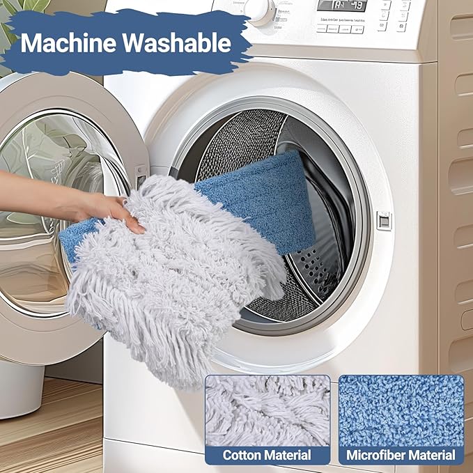 MASTERTOP Industrial Mop, Extra Large Floor Mop with Microfiber & Cotton Pad, Heavy Duty Flat Mops Commercial Dust Mop for Cleaning Office Garage Mall Hotel Home Floors