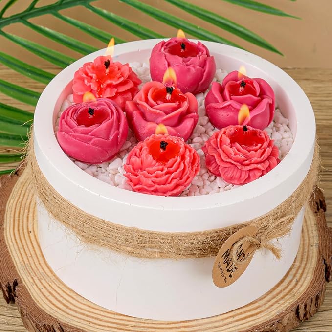 Flower Silicone Candle Molds 7 Holes Peony Rose Valentine's Day Mold for Soap Resin Handmade Cake Dessert Decoration Chocolate Cupcake Candy Ice Mold Resin Concrete Art Crafts Accessories
