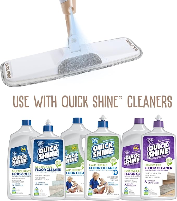 Quick Shine Ultimate Gold Spray Mop Kit | All-in-One 10 Piece Kit w/ Interchangeable Attachments | No Batteries Needed | Pro Cleaning System for All Floor Types | 2-in-1 Mop