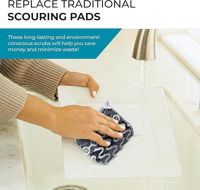 Skoy Scrub, 1-Piece Reusable, Non-Scratching Dish Scrubber for Kitchen and Household Cleaning, Planet-Friendly, Dishwasher Safe Soft Scrub, Monochromatic Colors