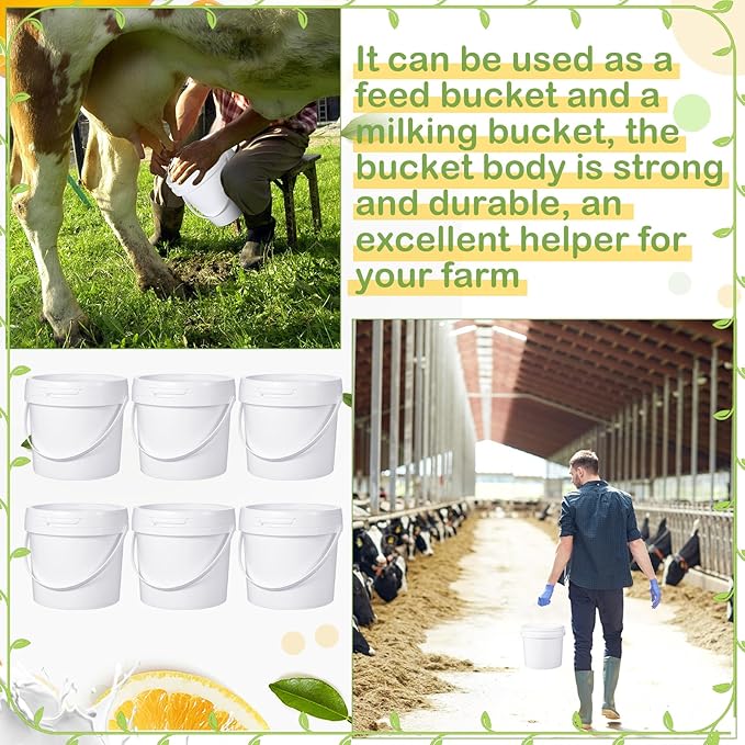 Leinuosen 8 Pcs Plastic Bucket with Handle and Lid Durable Heavy Duty Food Safe Bucket Pail Container for Multipurpose Storage Paint Art Crafts Projects, BPA Free(1 Gallon,White)