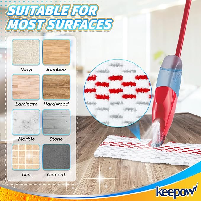 KEEPOW 3 Pack Washable Microfiber Spray Mop Pads Replacement Compatible with O-Cedar Promist MAX Spray Mop