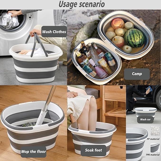 AGH 16L(4.2 Gallon) Collapsible Mop Bucket with Handle for Cleaning,Silicone Square Mopping Bucket for Storage Foldable Tub for Cleaning Large Silicone Pop Up Buckets for Car Washing or Camp.1Pack