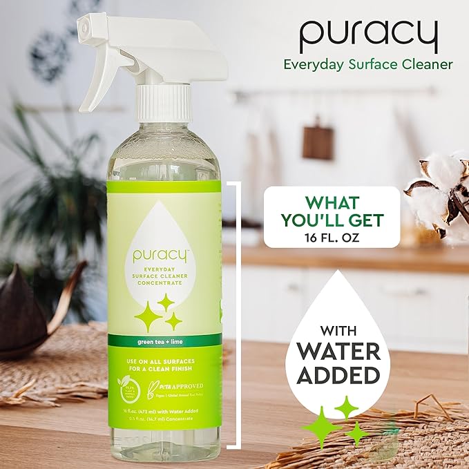 Puracy Multi-Surface Cleaner Spray - Plant-Powered Everyday Surface Cleaner - Natural All Purpose Cleaning Solution As Seen on TikTok (Green Tea and Lime Spray Bottle, 16 fl oz)