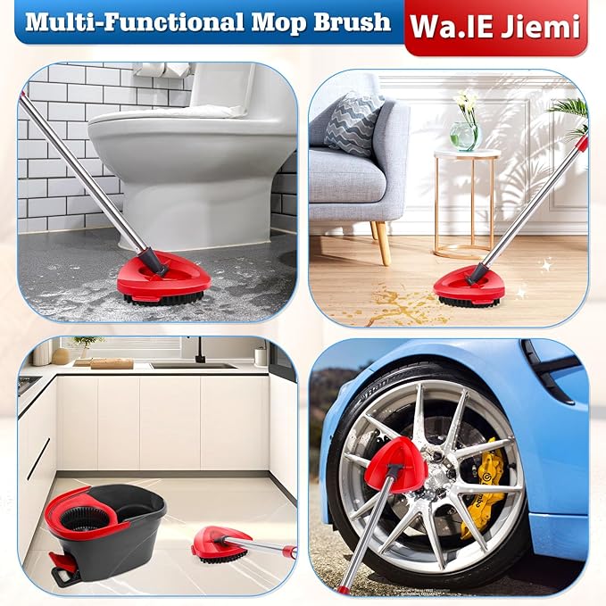 2 Pcs Spin Mop Replacements Scrub Brush and 1 Mop Base with 6 Pcs Scouring Pad Compatible with Cedar EasyWring 1 Tank System,Including 6Pcs Scouring Pad + 12Pcs Heavy Duty Scrub Sponge