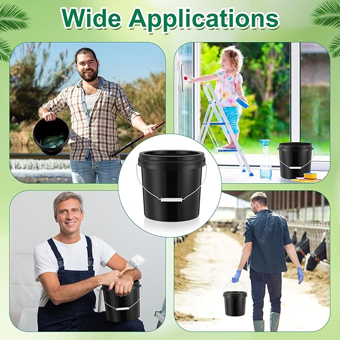 Tioncy 24 Pcs 2 Gallon Plastic Bucket with Lid Heavy Duty 2 Gallon Bucket Pail with Lid Handle for Storage Container Home Household Cleaning (Black)