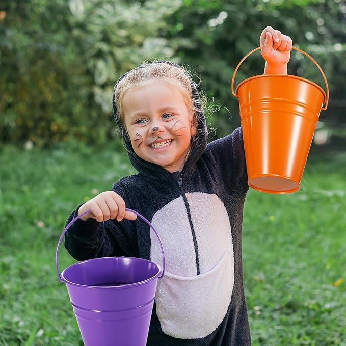 Sadnyy 12 Pack Metal Buckets with Handle, Galvanized Bucket 4.5 x 5 Inch Basket Bucket Party Supplies, Crafts for Christmas Halloween Candy Bars Vase Crafts(Horror Color)