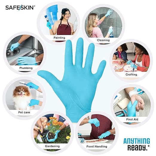SAFESKIN Nitrile Disposable Gloves, Medium Duty, Medium Size, Powder-Free - For Food Handling, First Aid, Cleaning, Gardening, Crafting - Exam Gloves, 100-Count