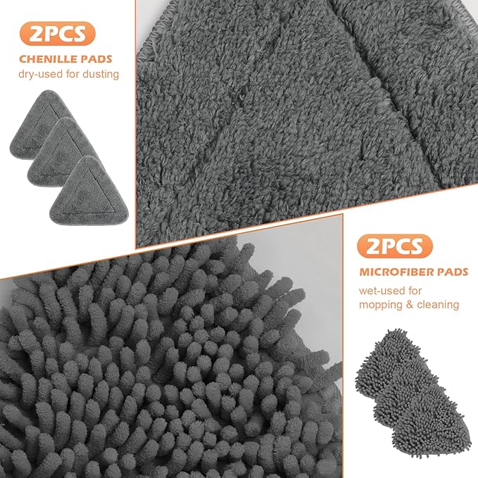 Wall Cleaner Triangle Mop with 82'' Long Handle - Wall Scrubber, Cleaning Washer Tool with 4 Microfiber Chenille Duster Pads for Clean Walls, Ceiling, Windows, Floors, Baseboards (4 Pads)