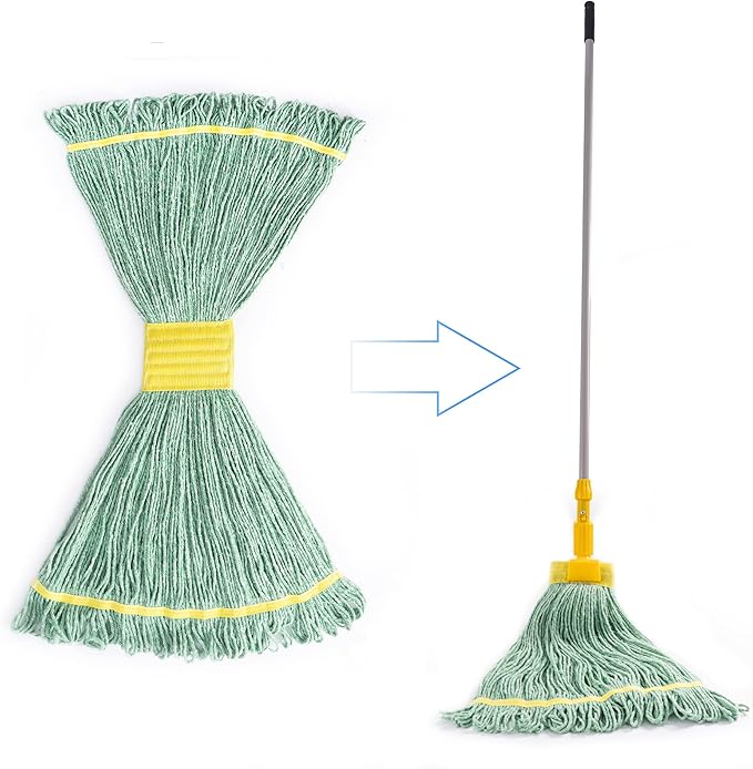 Matthew Cleaning 3Pcs 5'' Headband White&Orange&Green Medium Commercial String Mop Heads, Loop-End Mop Head Replacement, Heavy Duty Industrial Washable&Reusable Mop Refills for Residential& Warehouse