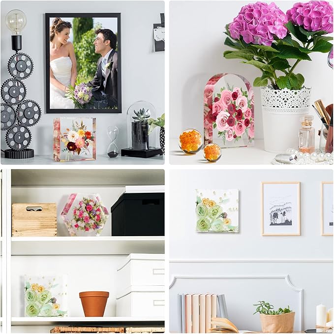 3 Pcs Large Silicone Molds for Resin Activity Hexagon Glossy Deep Square Molds with 3 Pcs Round Epoxy Resin Patterns for Flowers Preservation DIY Making