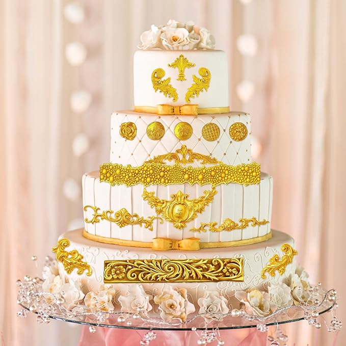 6Pcs Baroque Embossed Cake Decorating Mold, Silicone Fondant Molds Cake Border Fondant Molds for Chocolate Candy Mousse Butter Biscuit Marzipan Sugar Craft Cakes