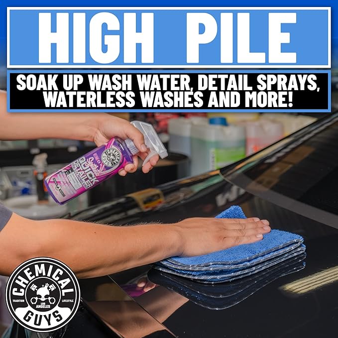 Chemical Guys MIC110003 Professional Grade Premium Microfiber Towels, Blue (16 Inch x 16 Inch) (Pack of 3) - Safe for Car Wash, Home Cleaning & Pet Drying Cloths