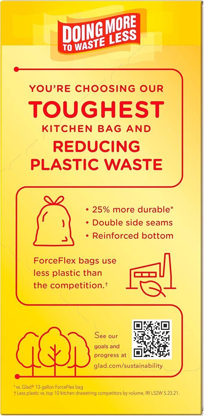 Glad Tall Kitchen Trash Bags 13 Gallon, MaxStrength Cherry Blossom Garbage Bags, Odorshield with Drawstring, 34 Count